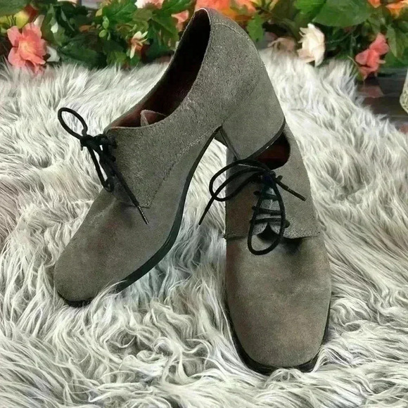Hispanitas Beige/gray Suede Oxford Lace Up Low Heel Booties, EU 38 - Picture 1 of 10